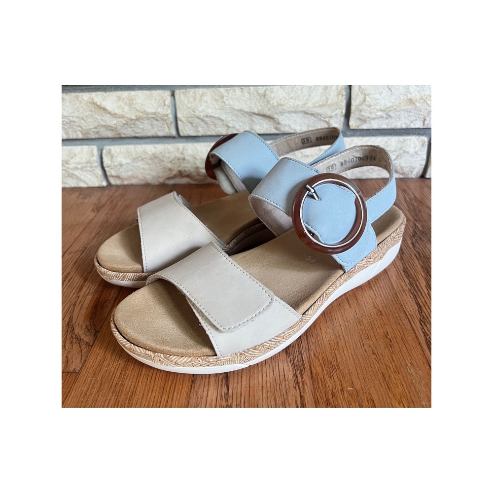 Remonte Jocelyn 53 Soft Sandals Two Tone Coastal 39 Blue Cream Leather Wedge